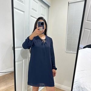 BCBGENERATION STRIPED LACE-UP LONG SLEEVE DRESS